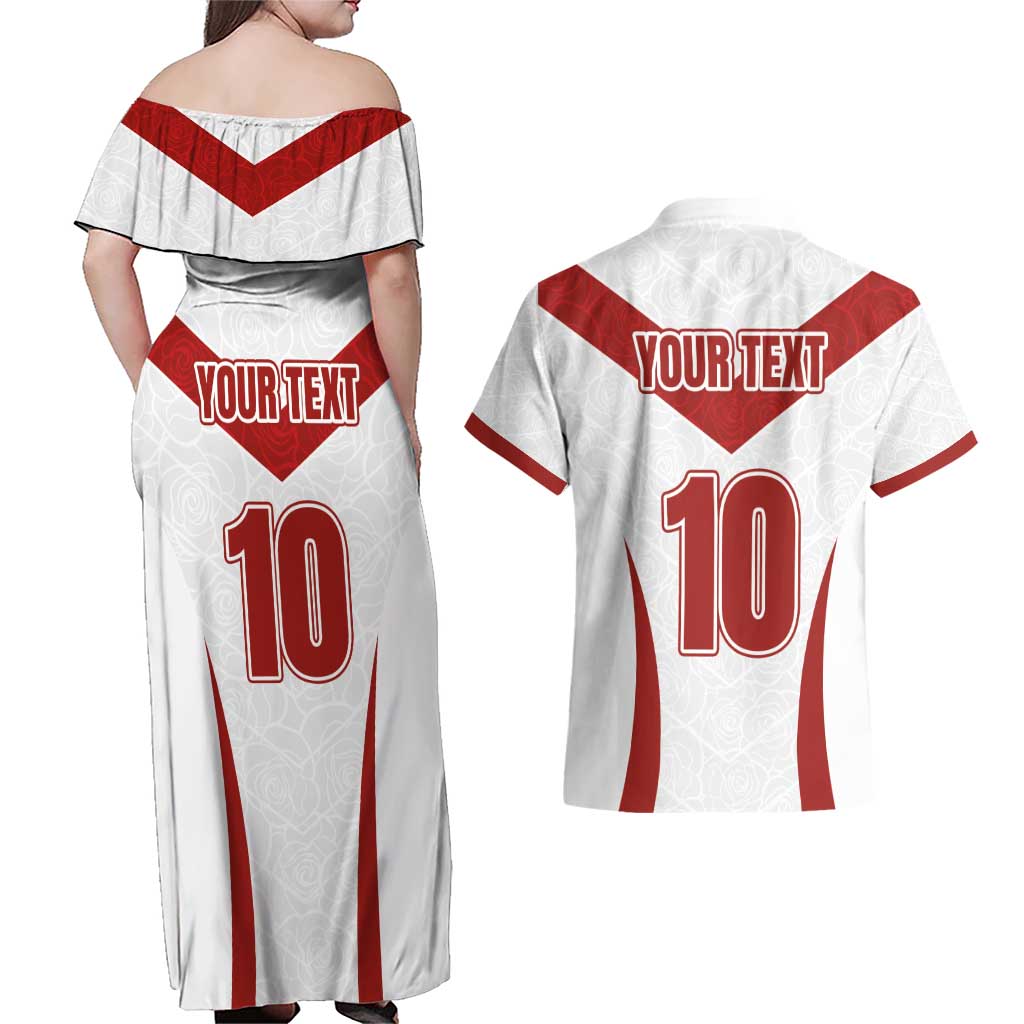 Custom England Rugby-The Red Rose Couples Matching Off Shoulder Maxi Dress and Hawaiian Shirt Go Champions