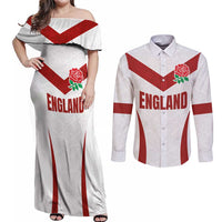 Custom England Rugby-The Red Rose Couples Matching Off Shoulder Maxi Dress and Long Sleeve Button Shirt Go Champions