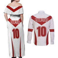 Custom England Rugby-The Red Rose Couples Matching Off Shoulder Maxi Dress and Long Sleeve Button Shirt Go Champions