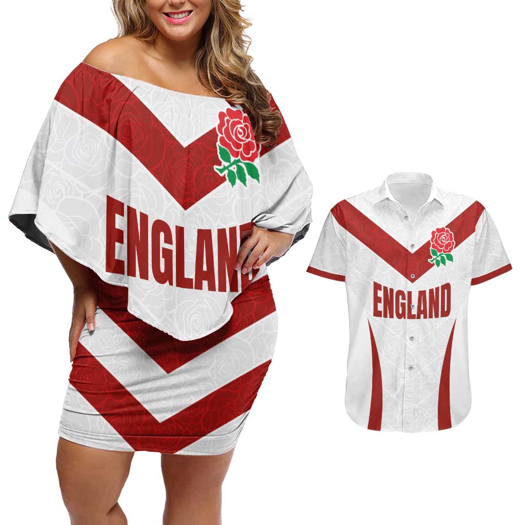 Custom England Rugby-The Red Rose Couples Matching Off Shoulder Short Dress and Hawaiian Shirt Go Champions