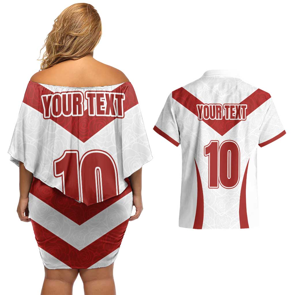 Custom England Rugby-The Red Rose Couples Matching Off Shoulder Short Dress and Hawaiian Shirt Go Champions