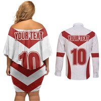 Custom England Rugby-The Red Rose Couples Matching Off Shoulder Short Dress and Long Sleeve Button Shirt Go Champions