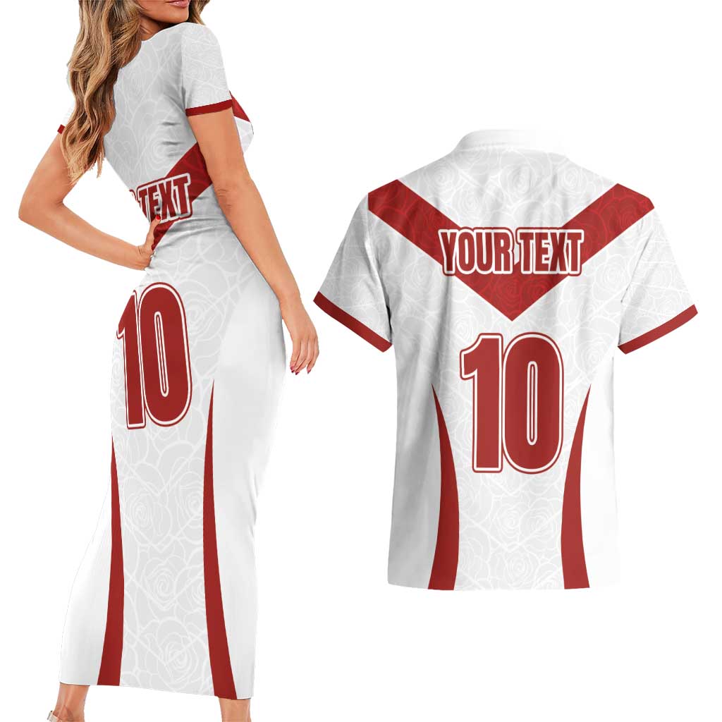 Custom England Rugby-The Red Rose Couples Matching Short Sleeve Bodycon Dress and Hawaiian Shirt Go Champions