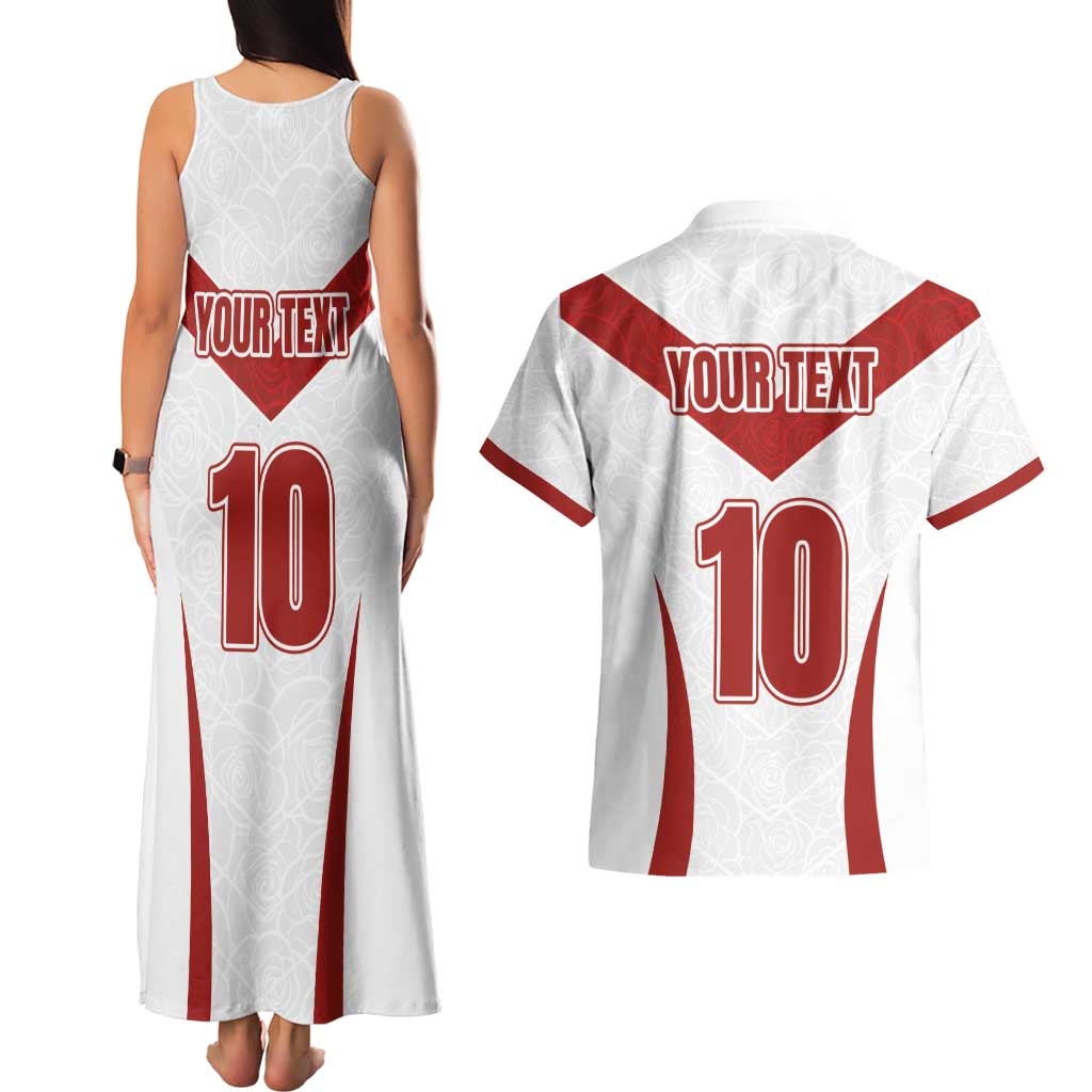 Custom England Rugby-The Red Rose Couples Matching Tank Maxi Dress and Hawaiian Shirt Go Champions