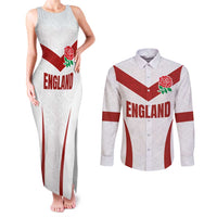 Custom England Rugby-The Red Rose Couples Matching Tank Maxi Dress and Long Sleeve Button Shirt Go Champions
