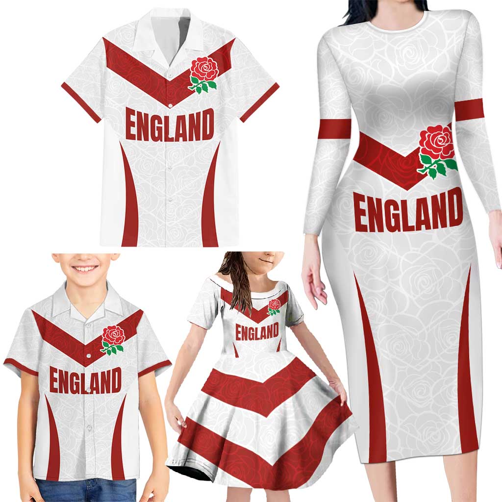 Custom England Rugby-The Red Rose Family Matching Long Sleeve Bodycon Dress and Hawaiian Shirt Go Champions
