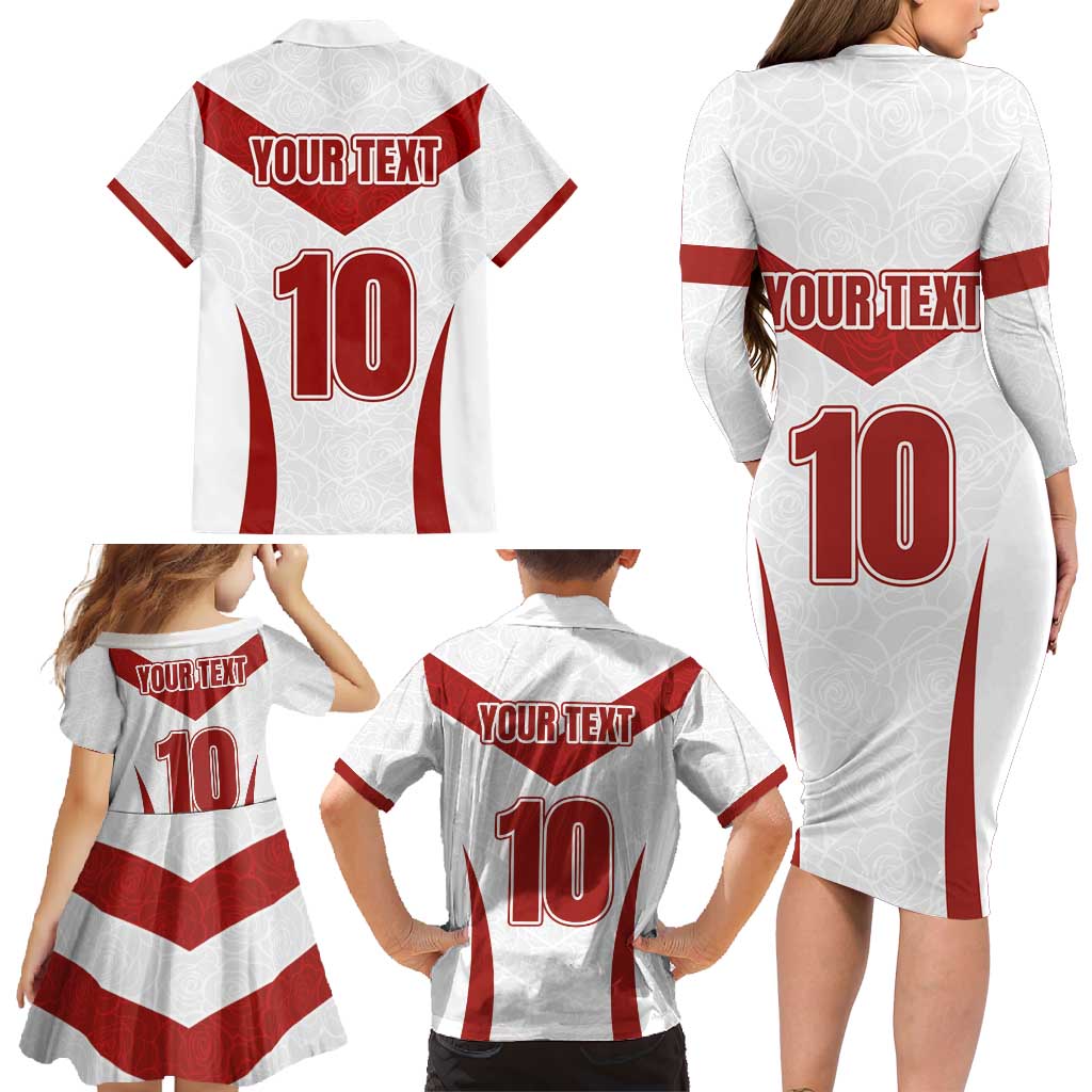 Custom England Rugby-The Red Rose Family Matching Long Sleeve Bodycon Dress and Hawaiian Shirt Go Champions
