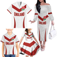 Custom England Rugby-The Red Rose Family Matching Off The Shoulder Long Sleeve Dress and Hawaiian Shirt Go Champions