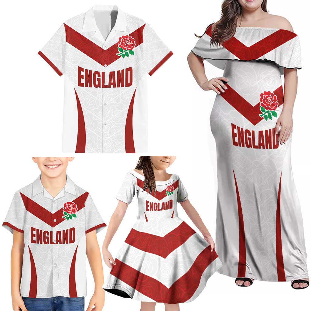 Custom England Rugby-The Red Rose Family Matching Off Shoulder Maxi Dress and Hawaiian Shirt Go Champions