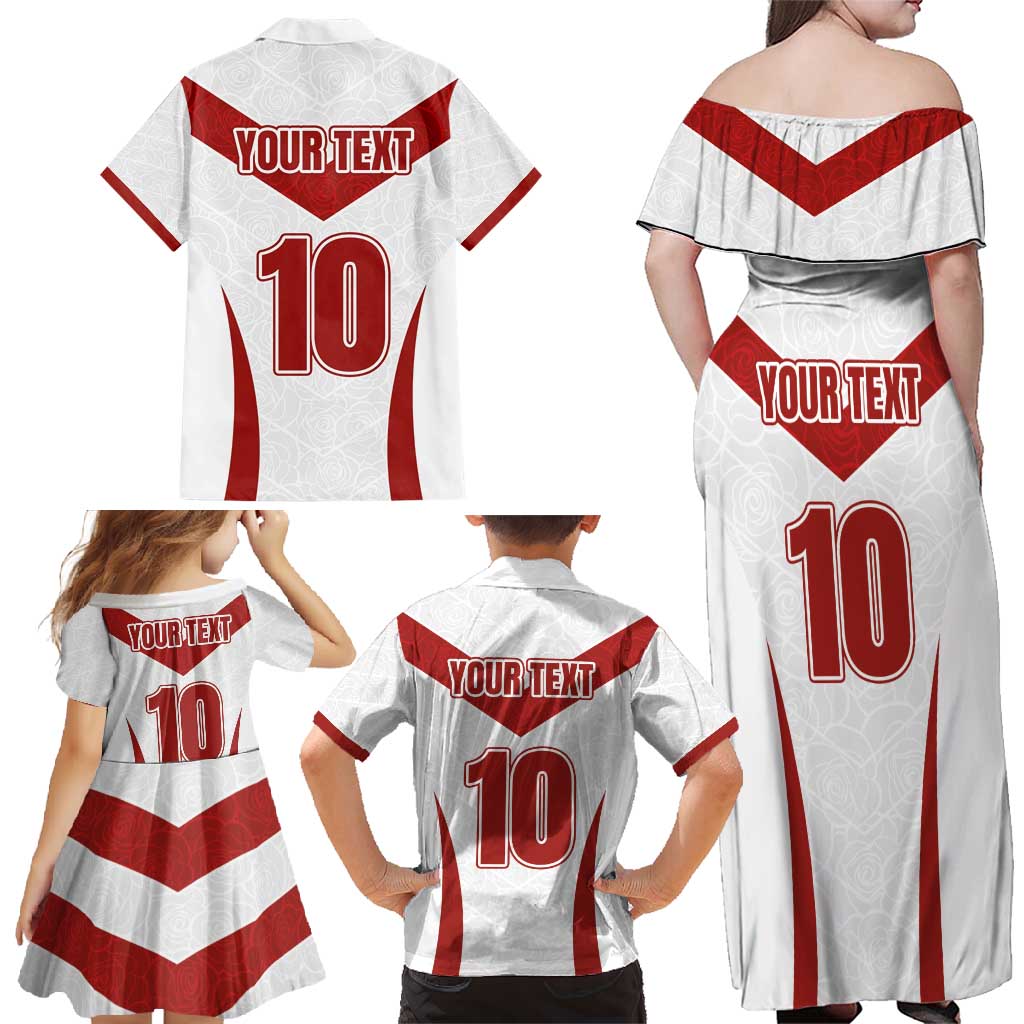Custom England Rugby-The Red Rose Family Matching Off Shoulder Maxi Dress and Hawaiian Shirt Go Champions
