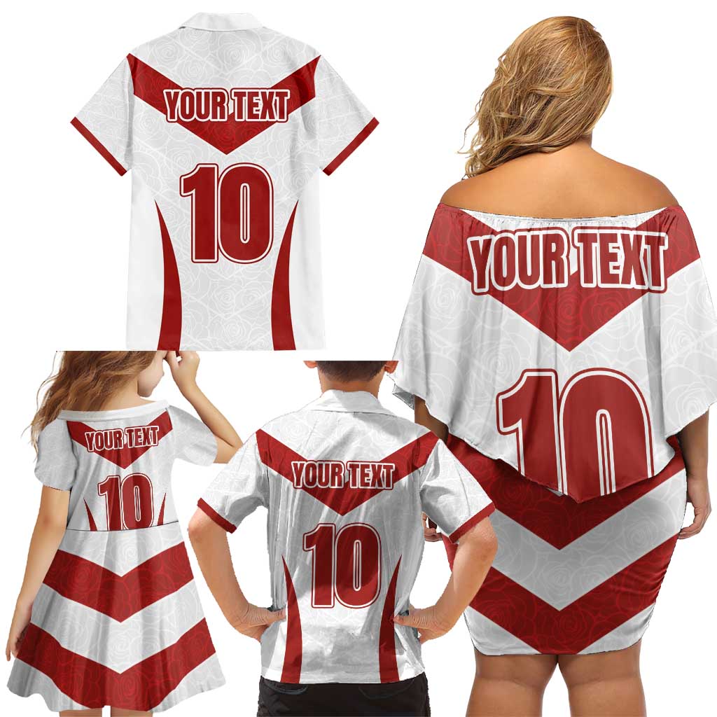 Custom England Rugby-The Red Rose Family Matching Off Shoulder Short Dress and Hawaiian Shirt Go Champions