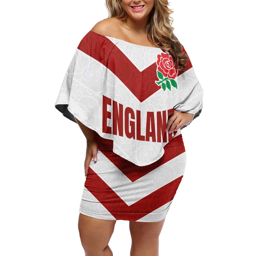 Custom England Rugby-The Red Rose Family Matching Off Shoulder Short Dress and Hawaiian Shirt Go Champions
