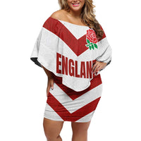 Custom England Rugby-The Red Rose Family Matching Off Shoulder Short Dress and Hawaiian Shirt Go Champions