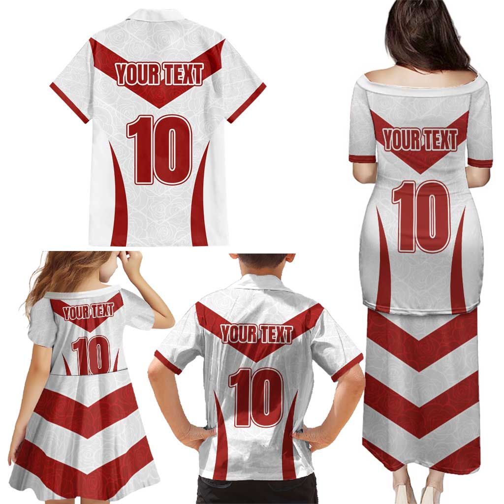 Custom England Rugby-The Red Rose Family Matching Puletasi and Hawaiian Shirt Go Champions