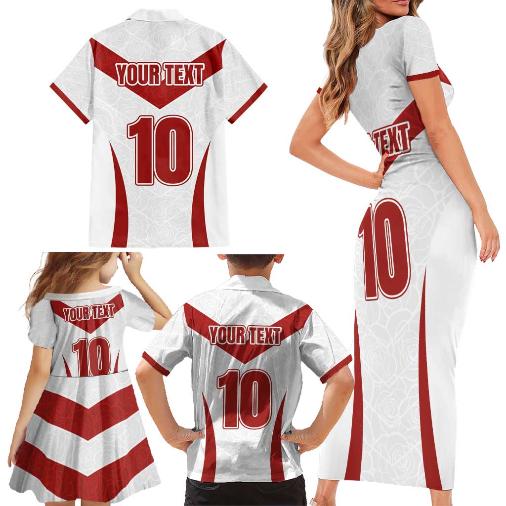 Custom England Rugby-The Red Rose Family Matching Short Sleeve Bodycon Dress and Hawaiian Shirt Go Champions