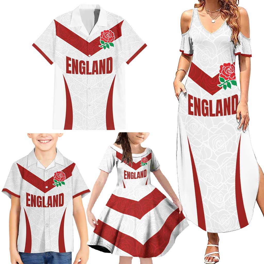 Custom England Rugby-The Red Rose Family Matching Summer Maxi Dress and Hawaiian Shirt Go Champions