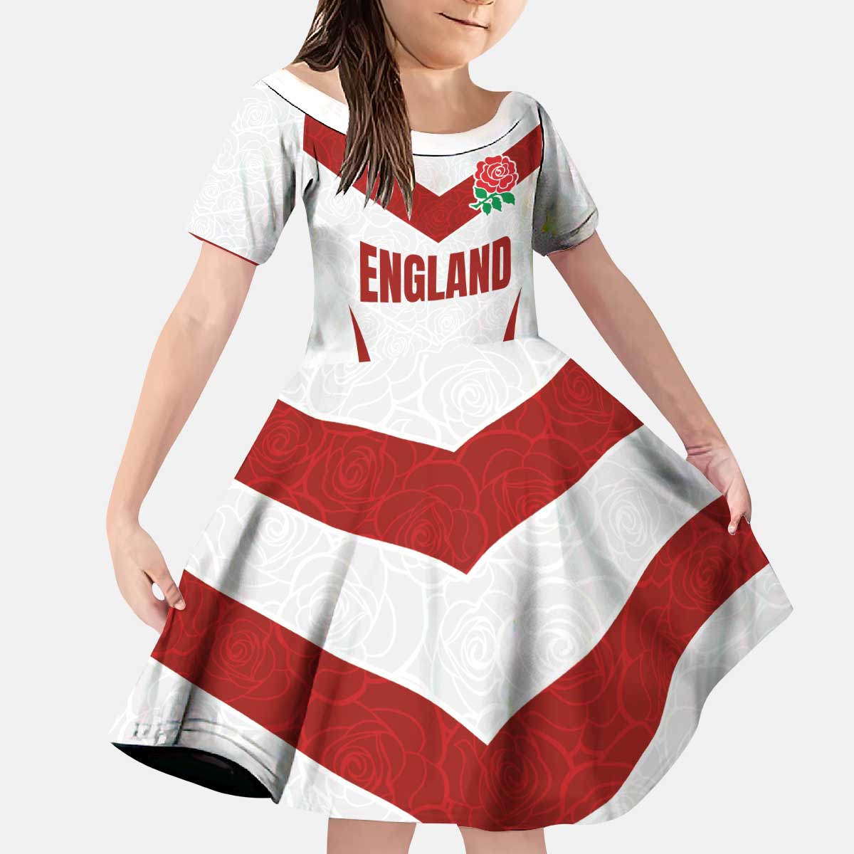 Custom England Rugby-The Red Rose Kid Short Sleeve Dress Go Champions
