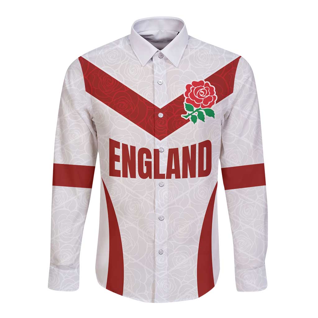 Custom England Rugby-The Red Rose Long Sleeve Button Shirt Go Champions