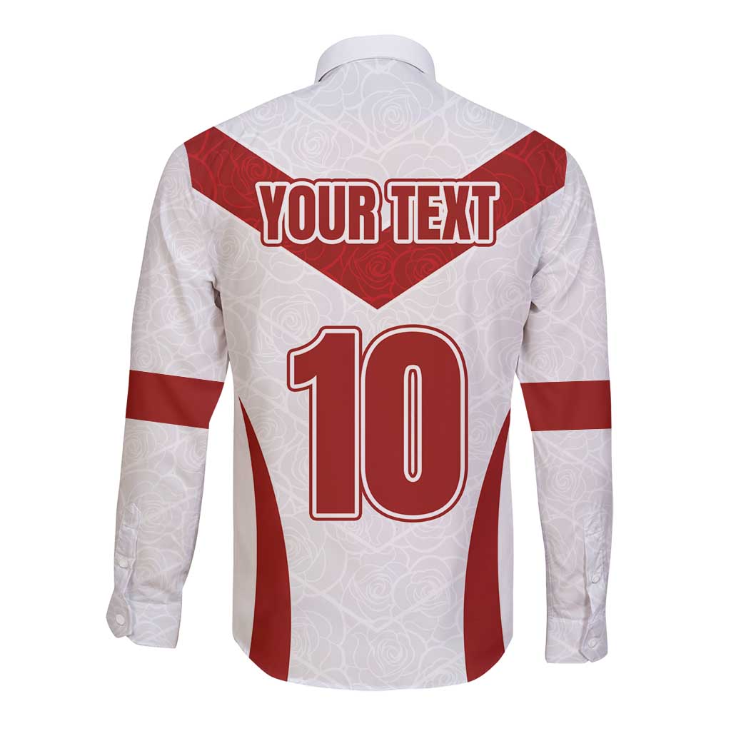 Custom England Rugby-The Red Rose Long Sleeve Button Shirt Go Champions