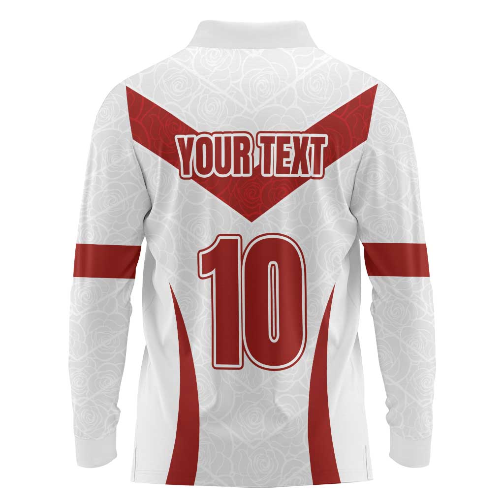 Custom England Rugby-The Red Rose Long Sleeve Polo Shirt Go Champions