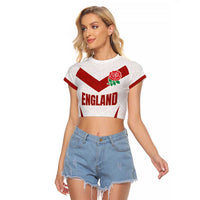 Custom England Rugby-The Red Rose Raglan Cropped T Shirt Go Champions