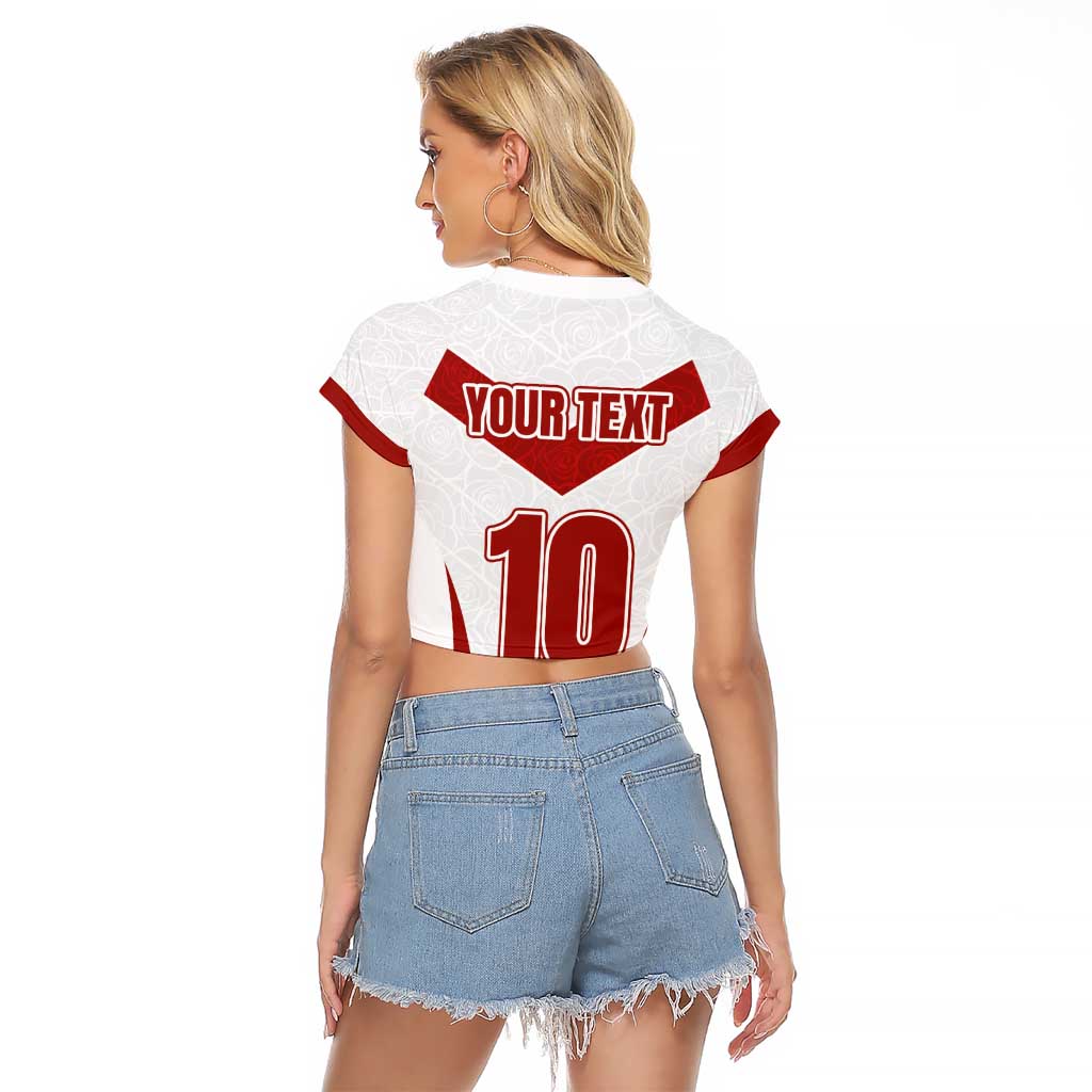 Custom England Rugby-The Red Rose Raglan Cropped T Shirt Go Champions