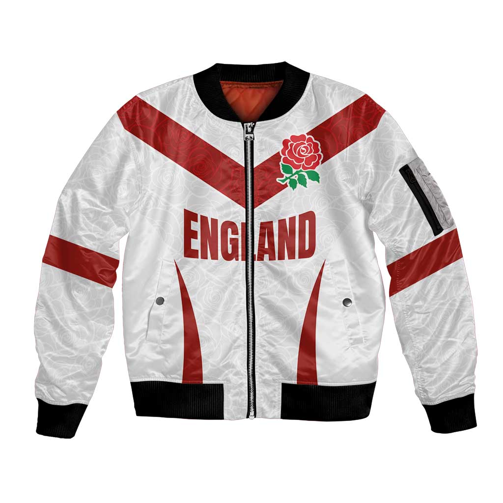 Custom England Rugby-The Red Rose Sleeve Zip Bomber Jacket Go Champions