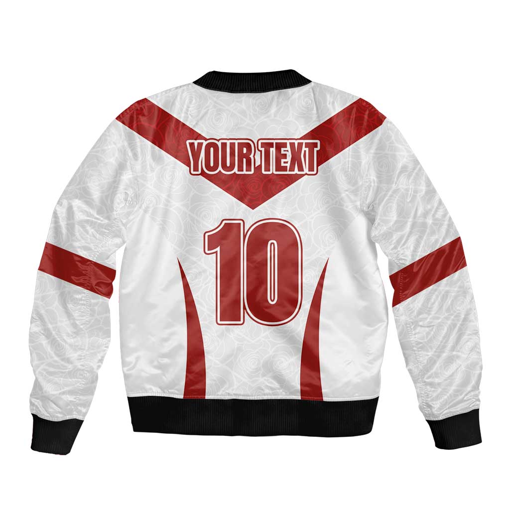 Custom England Rugby-The Red Rose Sleeve Zip Bomber Jacket Go Champions
