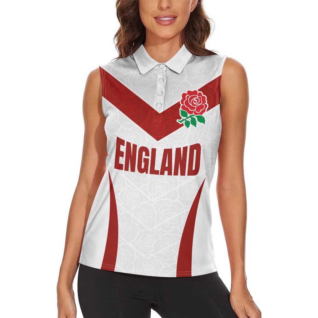Custom England Rugby-The Red Rose Women Sleeveless Polo Shirt Go Champions