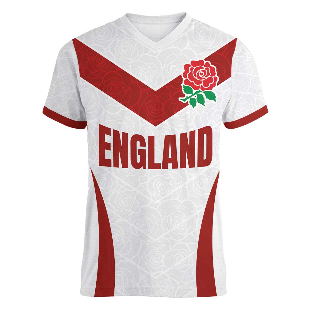 Custom England Rugby-The Red Rose Women V-Neck T-Shirt Go Champions