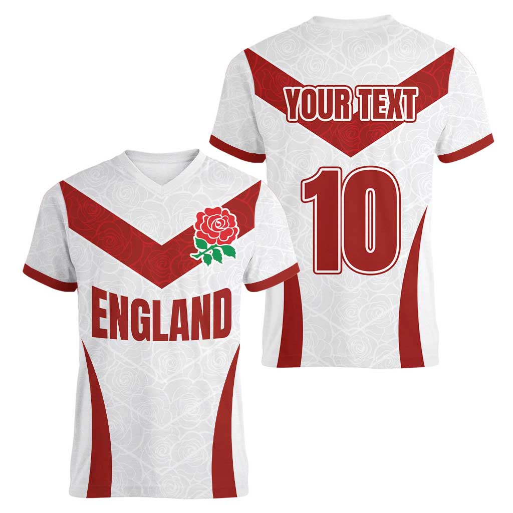 Custom England Rugby-The Red Rose Women V-Neck T-Shirt Go Champions