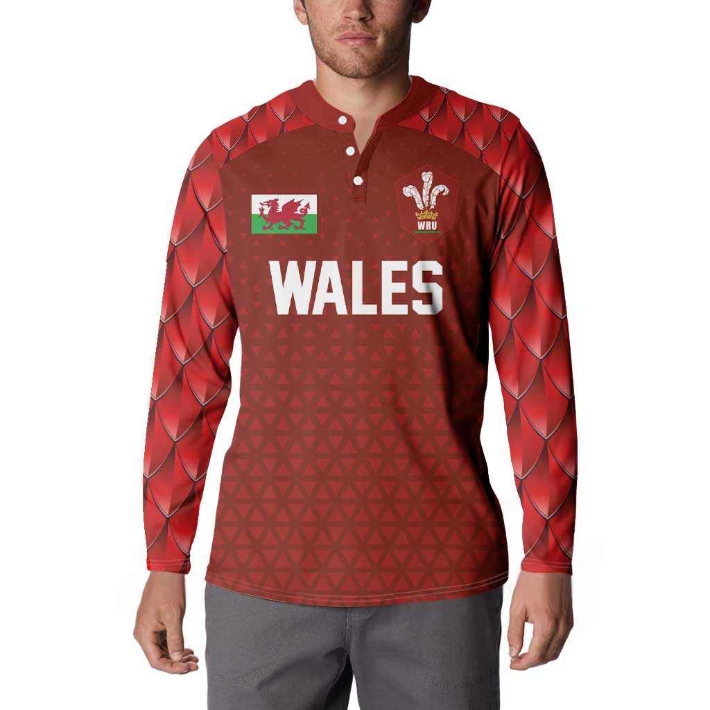 Custom Wales Rugby-The Three Feathers Button Sweatshirt Go Champions