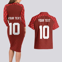 Custom Wales Rugby-The Three Feathers Couples Matching Long Sleeve Bodycon Dress and Hawaiian Shirt Go Champions