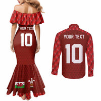 Custom Wales Rugby-The Three Feathers Couples Matching Mermaid Dress and Long Sleeve Button Shirt Go Champions