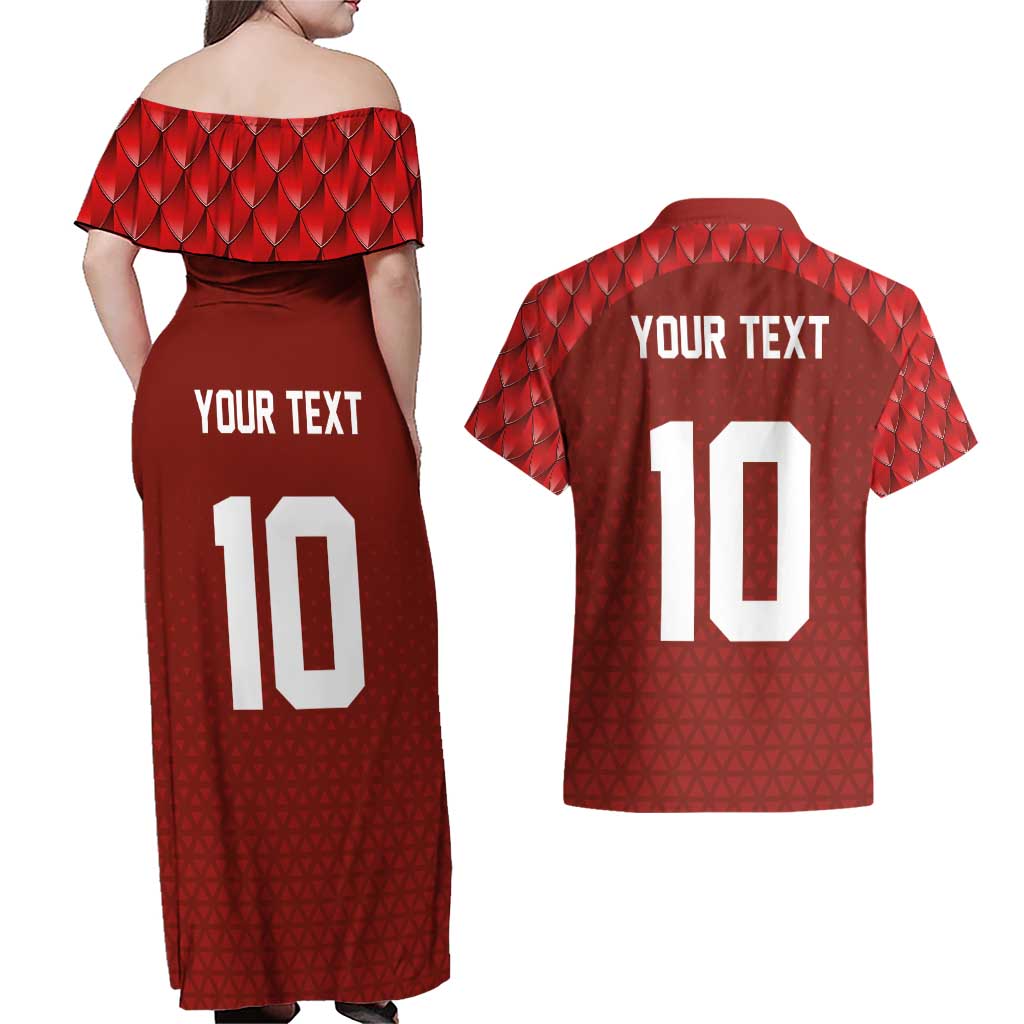 Custom Wales Rugby-The Three Feathers Couples Matching Off Shoulder Maxi Dress and Hawaiian Shirt Go Champions
