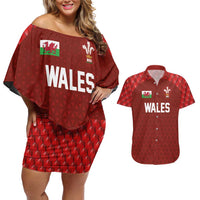 Custom Wales Rugby-The Three Feathers Couples Matching Off Shoulder Short Dress and Hawaiian Shirt Go Champions