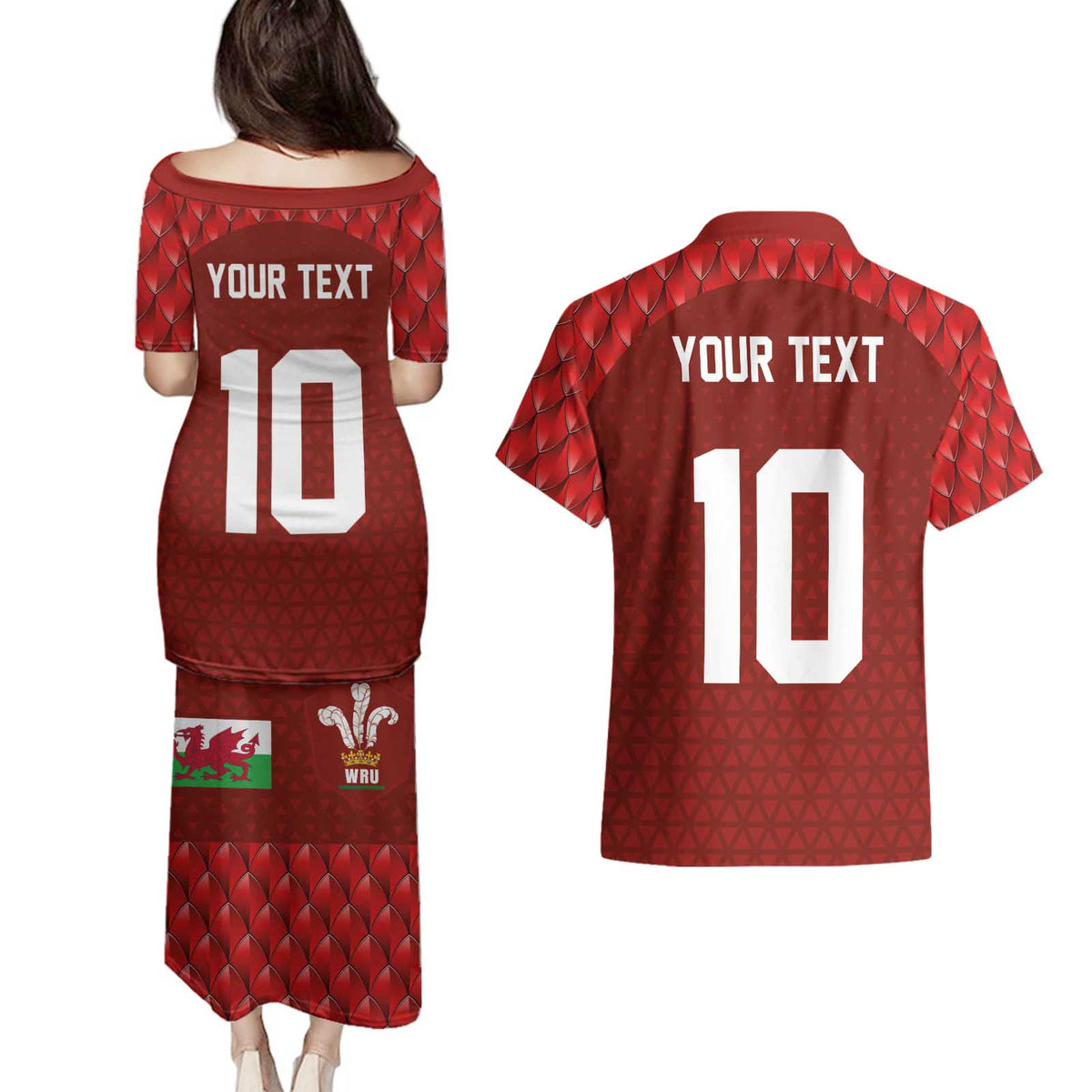 Custom Wales Rugby-The Three Feathers Couples Matching Puletasi and Hawaiian Shirt Go Champions
