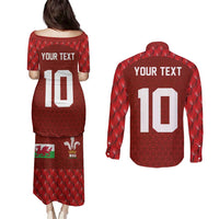 Custom Wales Rugby-The Three Feathers Couples Matching Puletasi and Long Sleeve Button Shirt Go Champions