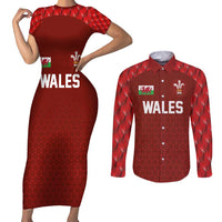Custom Wales Rugby-The Three Feathers Couples Matching Short Sleeve Bodycon Dress and Long Sleeve Button Shirt Go Champions