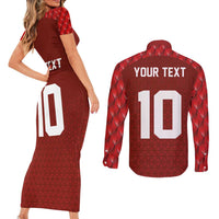 Custom Wales Rugby-The Three Feathers Couples Matching Short Sleeve Bodycon Dress and Long Sleeve Button Shirt Go Champions