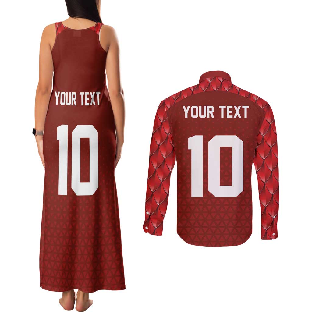 Custom Wales Rugby-The Three Feathers Couples Matching Tank Maxi Dress and Long Sleeve Button Shirt Go Champions