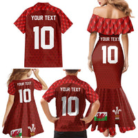 Custom Wales Rugby-The Three Feathers Family Matching Mermaid Dress and Hawaiian Shirt Go Champions