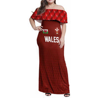 Custom Wales Rugby-The Three Feathers Family Matching Off Shoulder Maxi Dress and Hawaiian Shirt Go Champions
