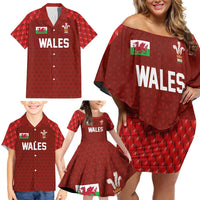 Custom Wales Rugby-The Three Feathers Family Matching Off Shoulder Short Dress and Hawaiian Shirt Go Champions