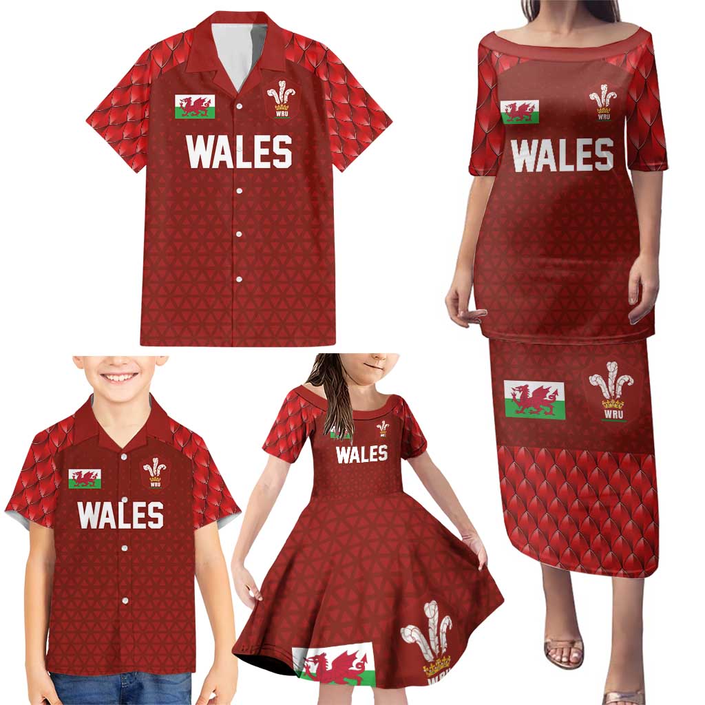 Custom Wales Rugby-The Three Feathers Family Matching Puletasi and Hawaiian Shirt Go Champions