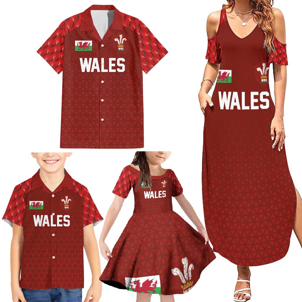 Custom Wales Rugby-The Three Feathers Family Matching Summer Maxi Dress and Hawaiian Shirt Go Champions