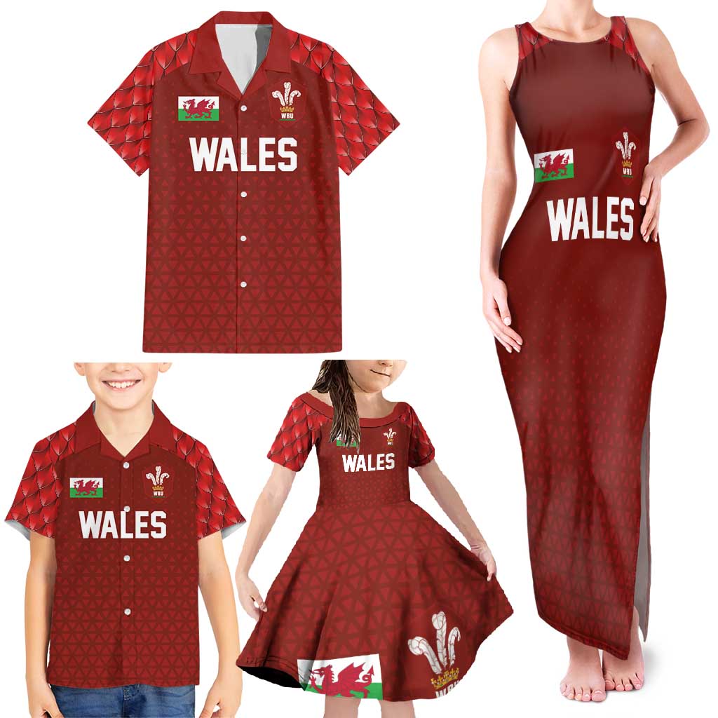 Custom Wales Rugby-The Three Feathers Family Matching Tank Maxi Dress and Hawaiian Shirt Go Champions