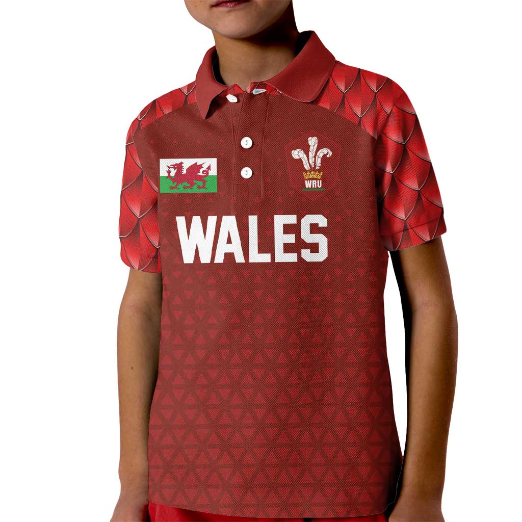 Custom Wales Rugby-The Three Feathers Kid Polo Shirt Go Champions