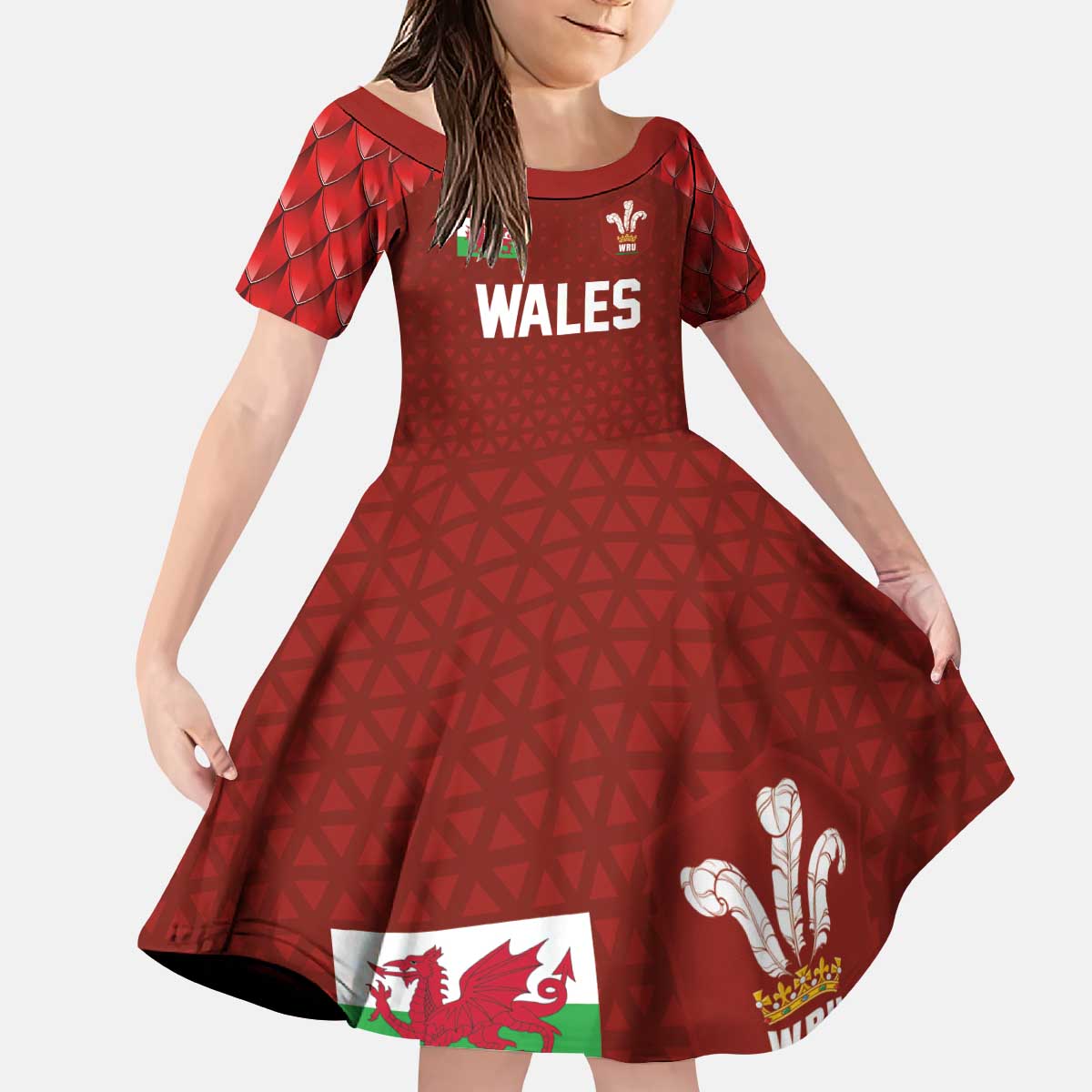 Custom Wales Rugby-The Three Feathers Kid Short Sleeve Dress Go Champions
