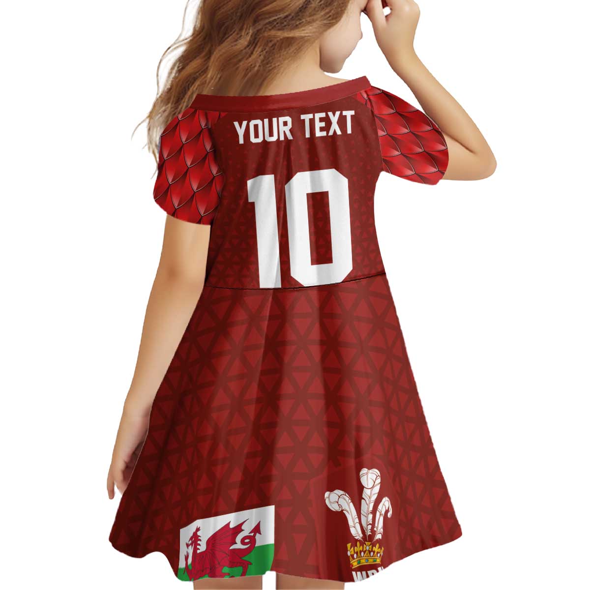 Custom Wales Rugby-The Three Feathers Kid Short Sleeve Dress Go Champions